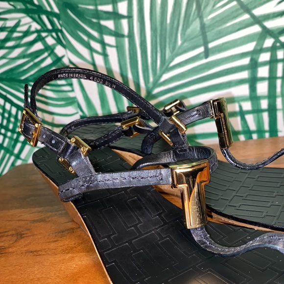 Tory Burch Black Leather Pauline Wedge Strappy Sandals Women’s 8.5 M - Picture 6 of 13